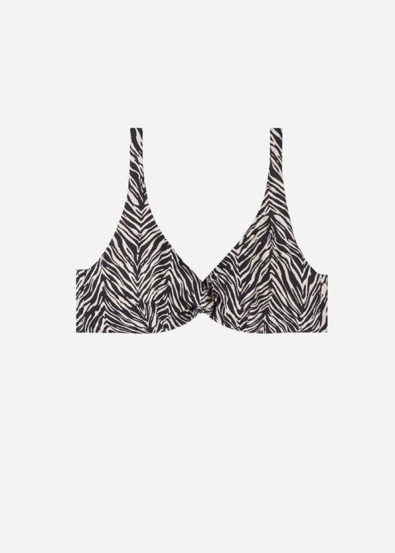 Calzedonia Balconette Zebra Nairobi Women's Bikini Tops Black | CA 2508MA