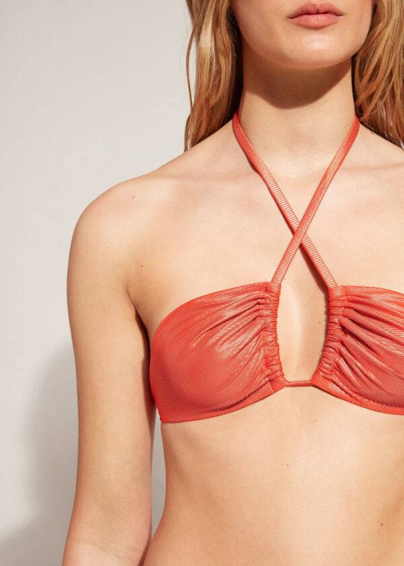 Calzedonia Bandeau Antigua Women's Bikini Tops Coral Orange | CA 2506WY