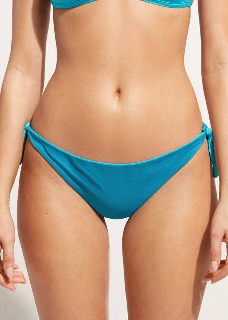 Calzedonia Bow Brazilian Indonesia Eco Women's Bikini Bottoms Turquoise | CA 2889UT