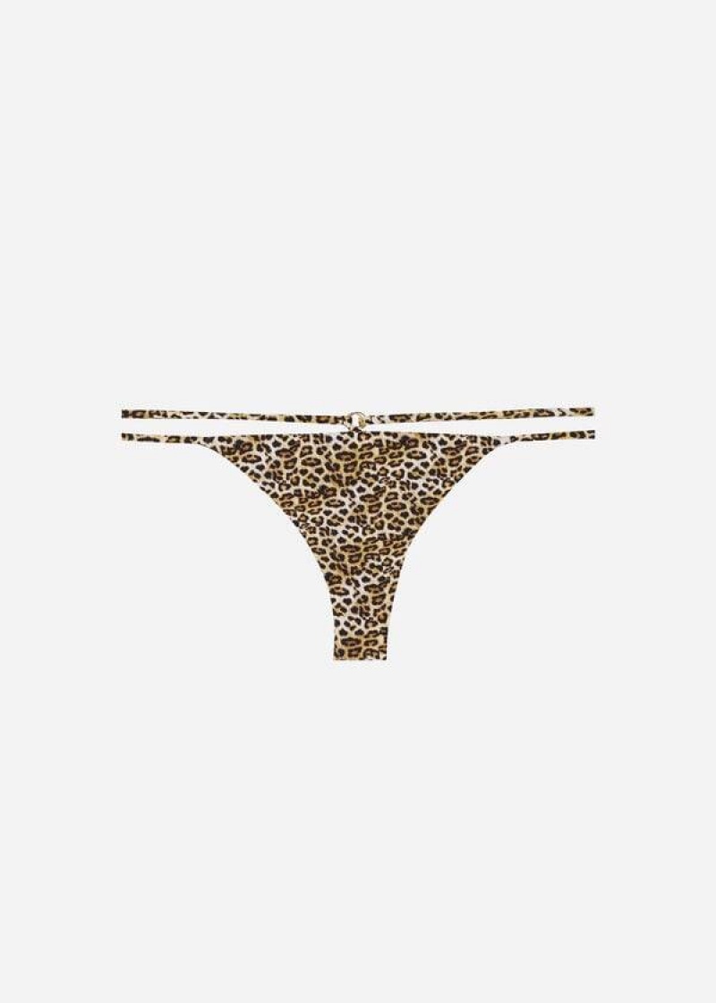 Calzedonia Brazilian Side String Malindi Women's Bikini Bottoms Brown | CA 2870MA