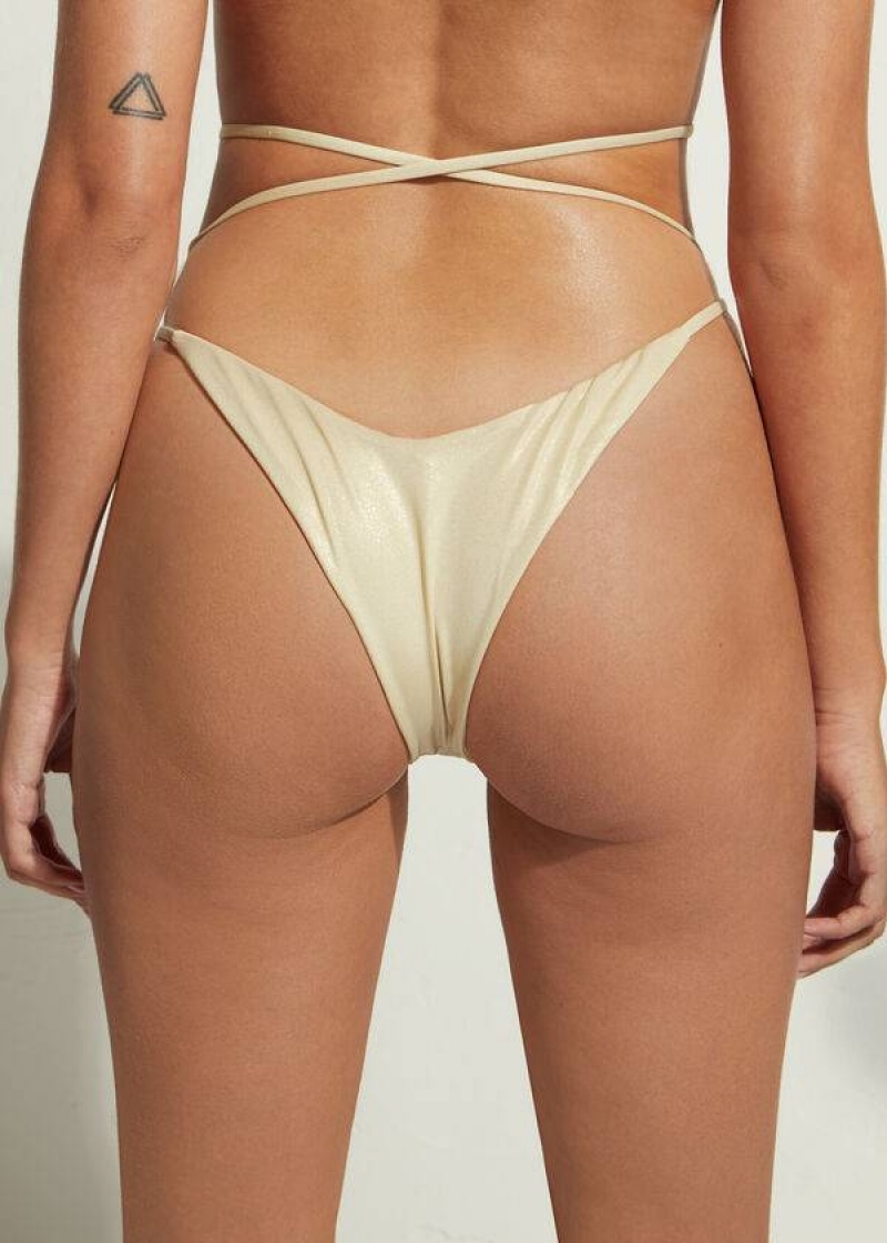 Calzedonia Brazilian String Abu Dhabi Women's Bikini Bottoms Gold | CA 2865TV