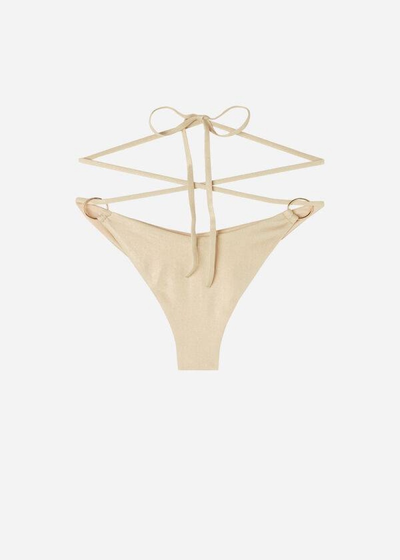 Calzedonia Brazilian String Abu Dhabi Women's Bikini Bottoms Gold | CA 2865TV