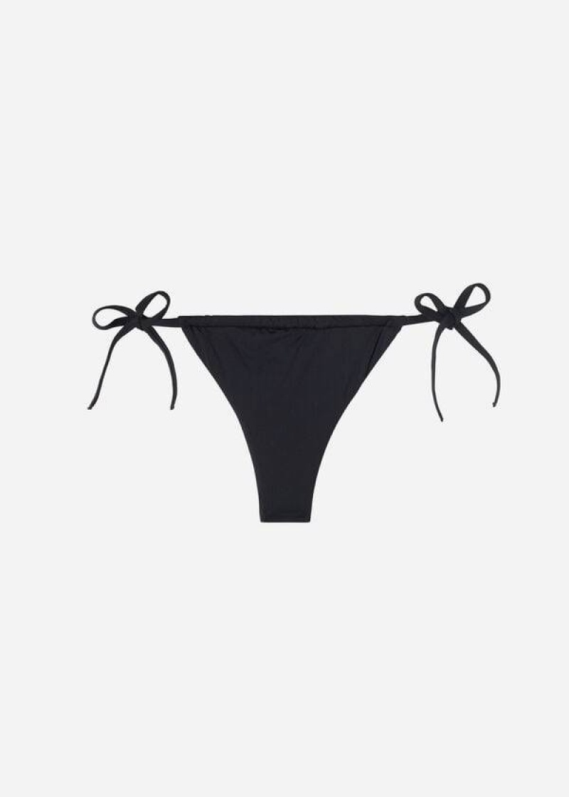 Calzedonia Brazilian String Women's Bikini Bottoms Black | CA 2867EX