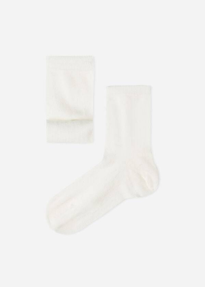 Calzedonia Cashmere Blend Short Kids\' Socks White | CA 1099PQ