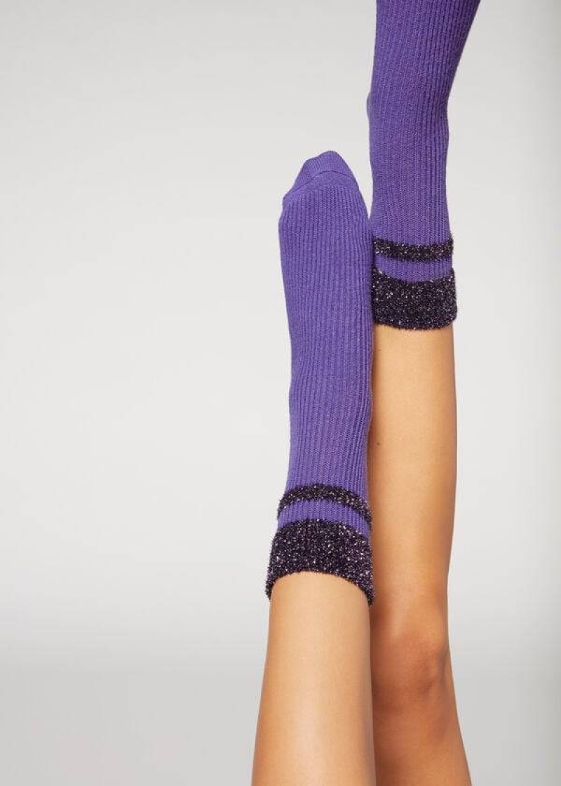 Calzedonia Cashmere Short with Glitter Trim Women\'s Socks Purple | CA 1834JJ