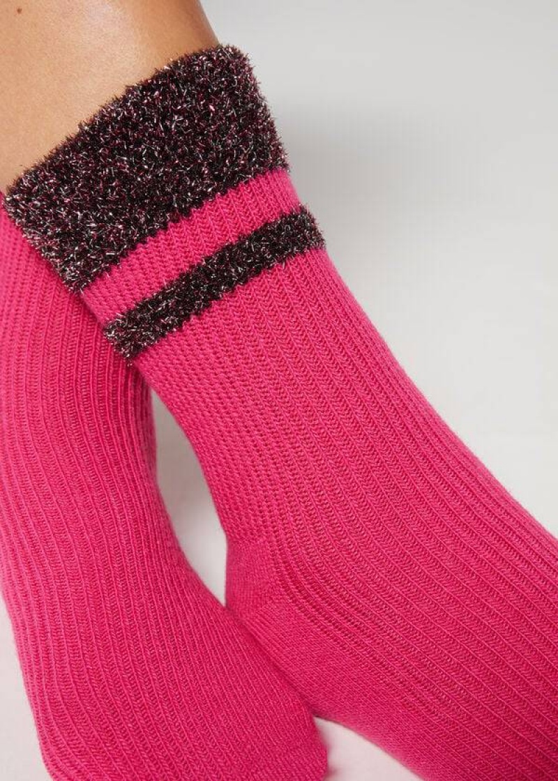 Calzedonia Cashmere Short with Glitter Trim Women\'s Socks Pink | CA 1833HK