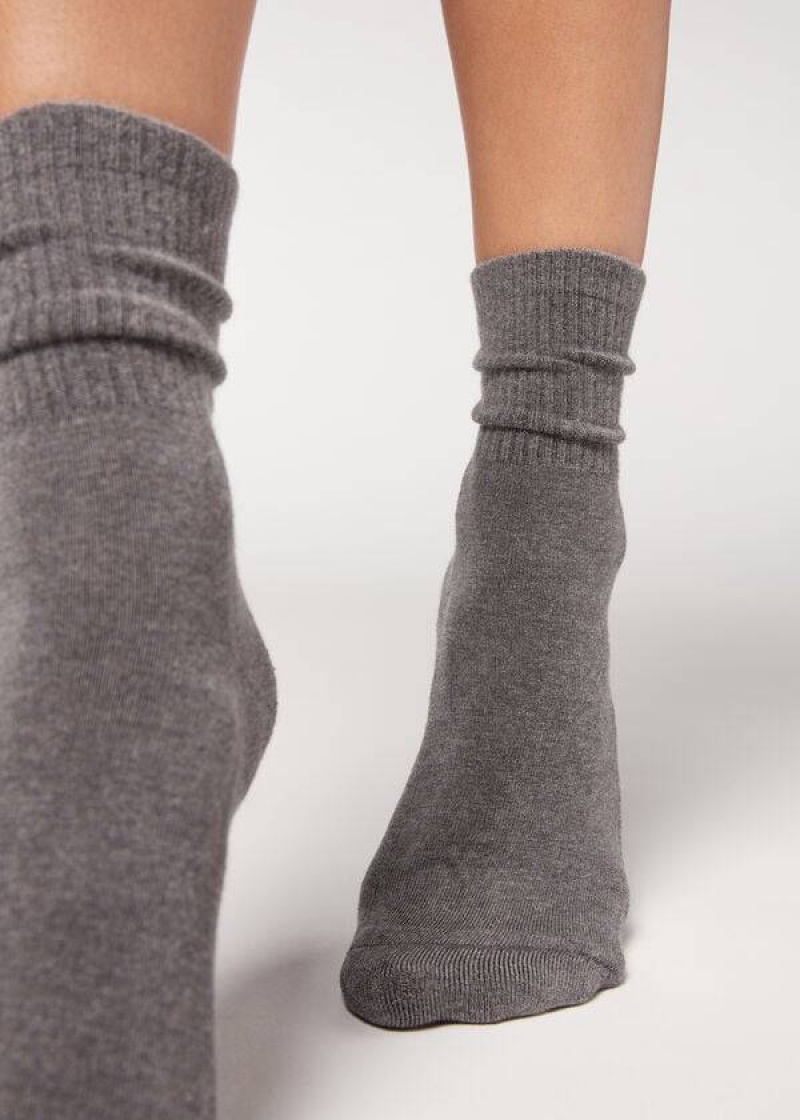 Calzedonia Cashmere Sport Short Women\'s Socks Grey | CA 1831FM