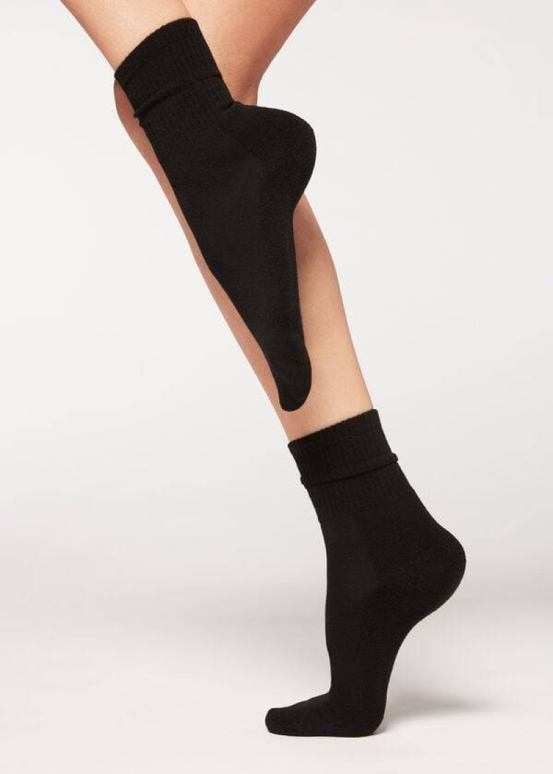 Calzedonia Cashmere Sport Short Women\'s Socks Black | CA 1830DN