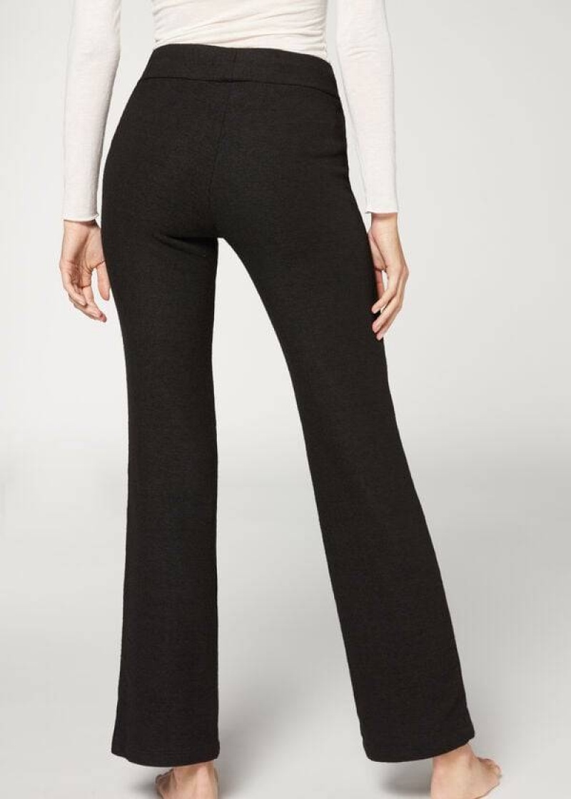 Calzedonia Cashmere Straight Women's Pants Black | CA 1471KI