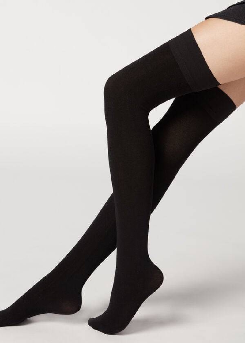 Calzedonia Cashmere Thigh-Highs Women's Stockings Black | CA 2930AP