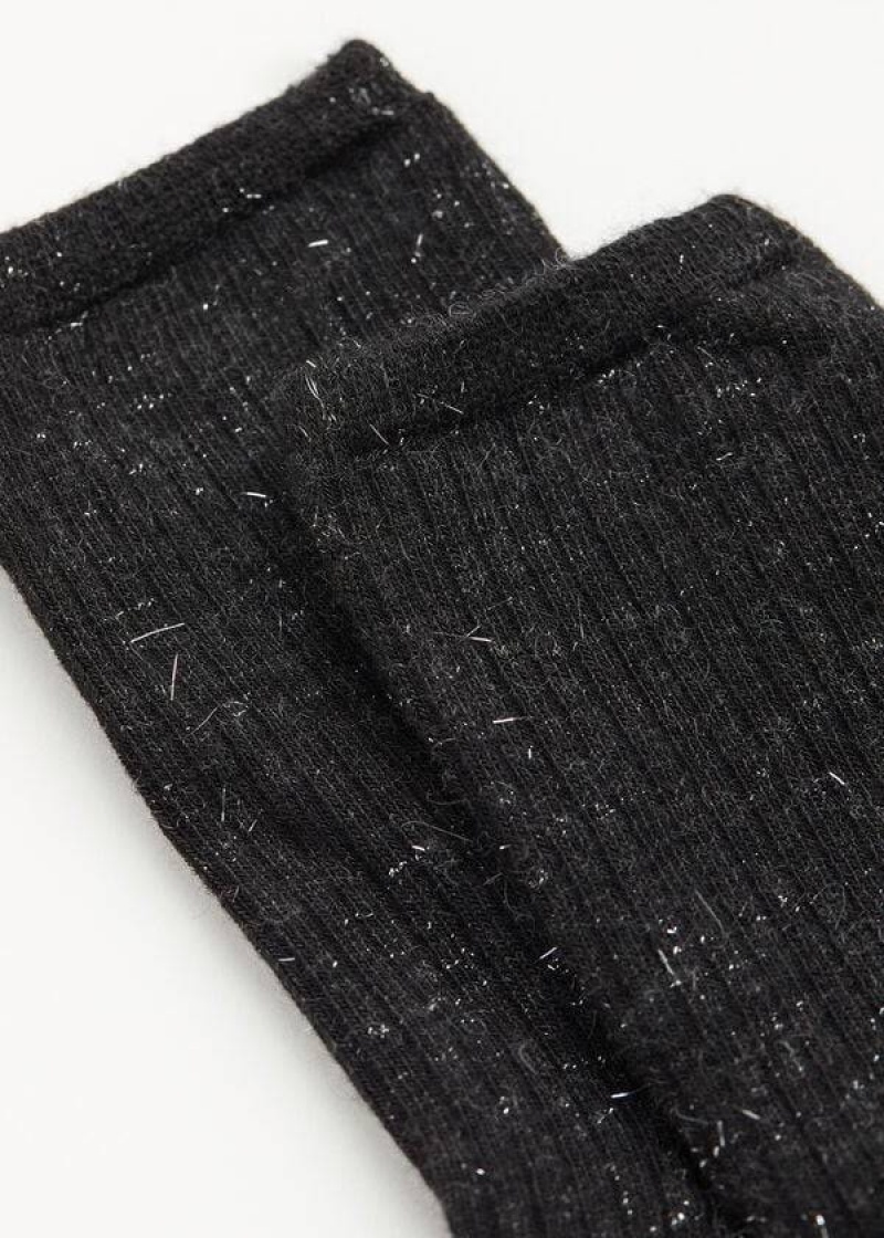 Calzedonia Cashmere and Glitter Short Kids' Socks Black | CA 1030LH