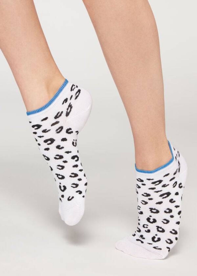 Calzedonia Checkered No-Show Women\'s Socks White | CA 1922QZ