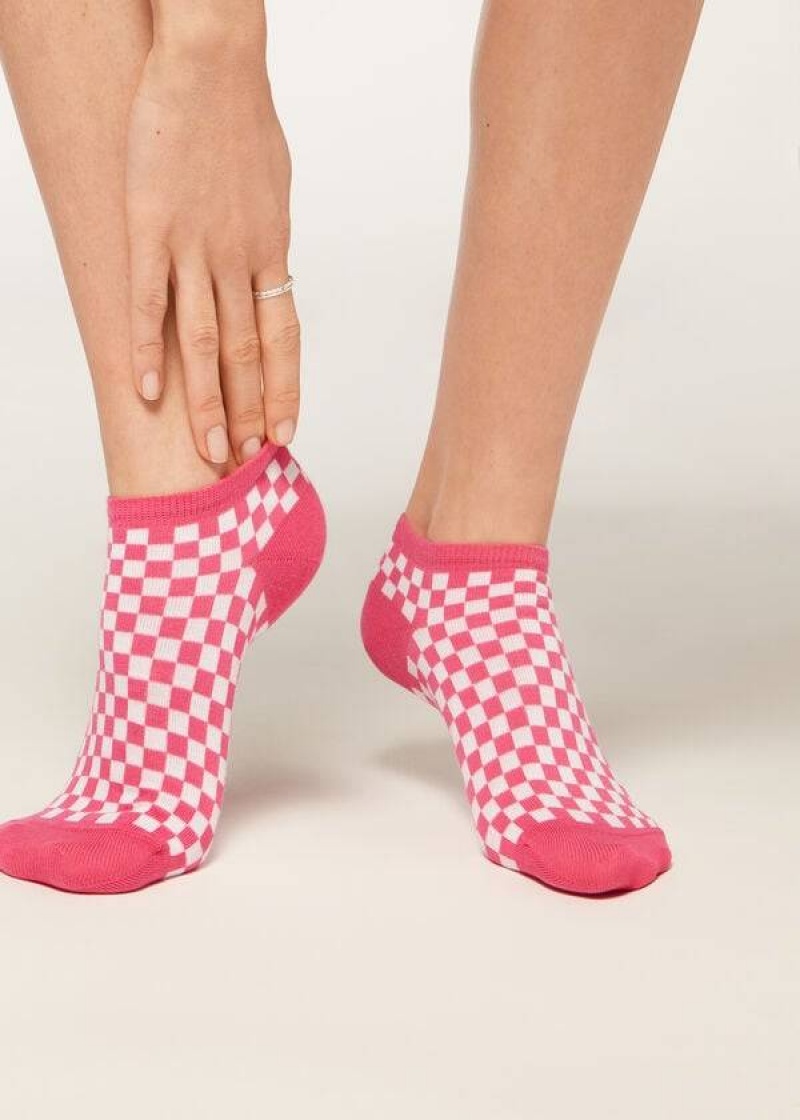 Calzedonia Checkered No-Show Women\'s Socks Pink | CA 1919BC