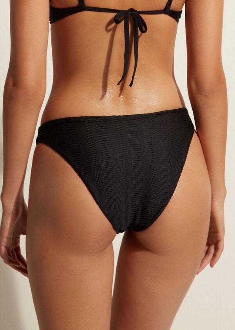 Calzedonia Chevron Casablanca Women's Bikini Bottoms Black | CA 2843OR