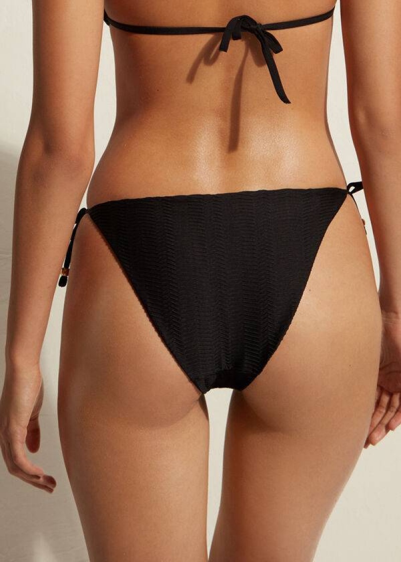 Calzedonia Chevron String Casablanca Women's Bikini Bottoms Black | CA 2835HK