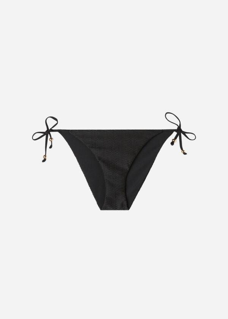 Calzedonia Chevron String Casablanca Women's Bikini Bottoms Black | CA 2835HK