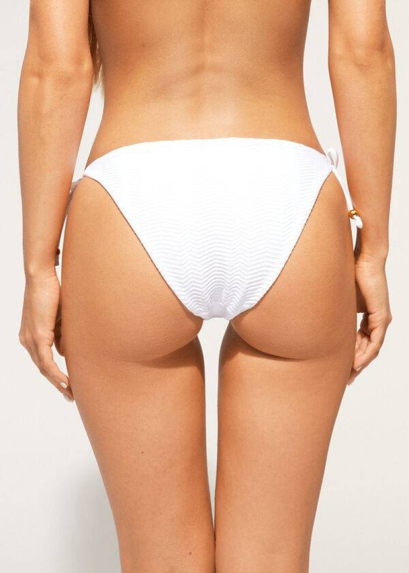 Calzedonia Chevron String Casablanca Women's Bikini Bottoms White | CA 2832LH