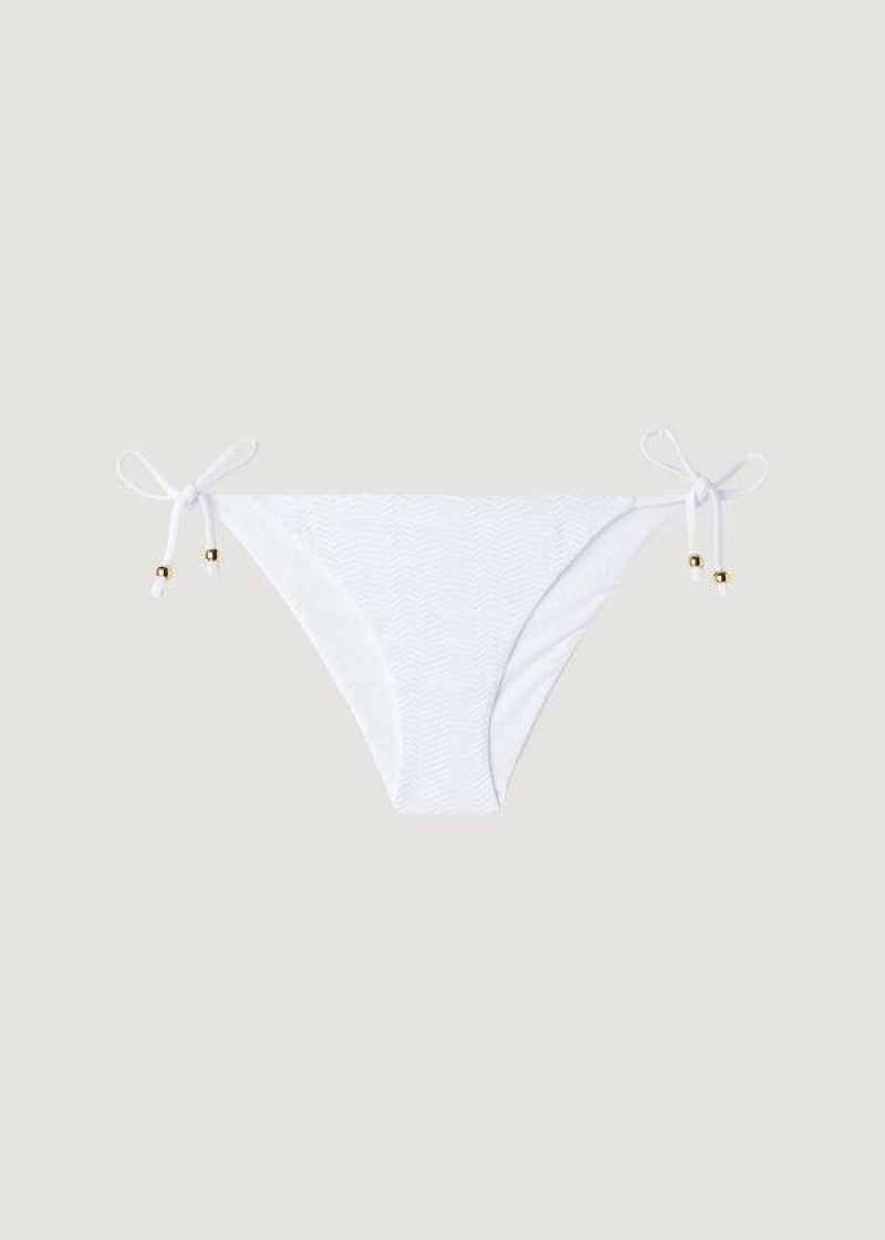 Calzedonia Chevron String Casablanca Women's Bikini Bottoms White | CA 2832LH