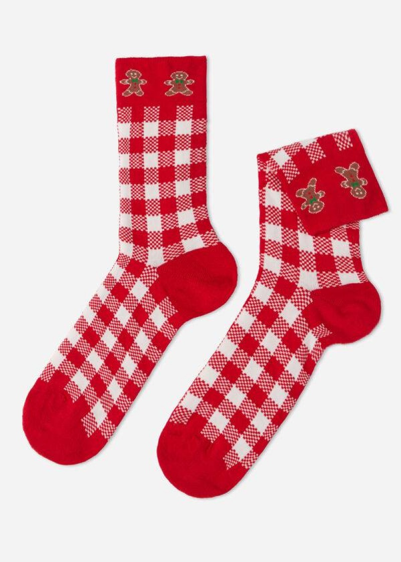 Calzedonia Christmas Series Short Crew Men's Socks Red / White | CA 1396XF