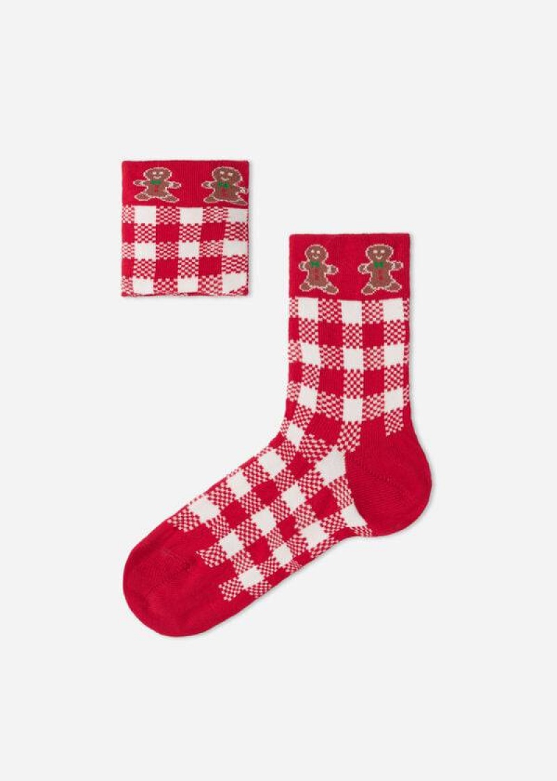 Calzedonia Christmas Series Short Kids' Socks Red / White | CA 1095YU