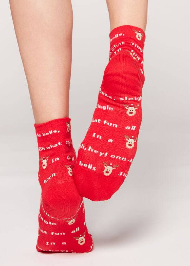 Calzedonia Christmas Series Short Women\'s Socks Red | CA 1821RW