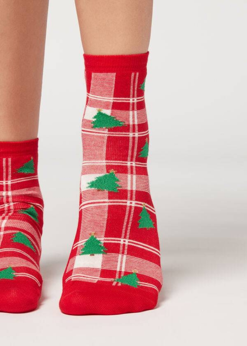 Calzedonia Christmas Short Women\'s Socks Red | CA 1820EX