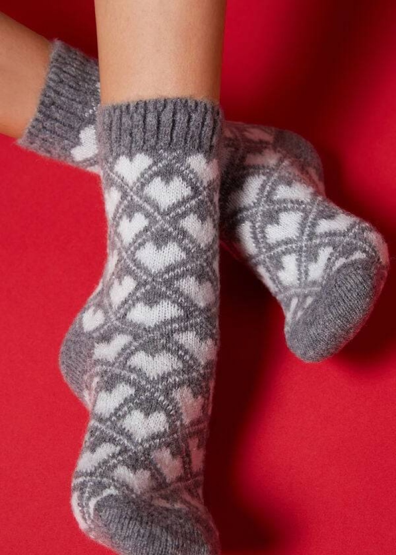 Calzedonia Christmas Soft Short Women's Socks Grey | CA 1815BC