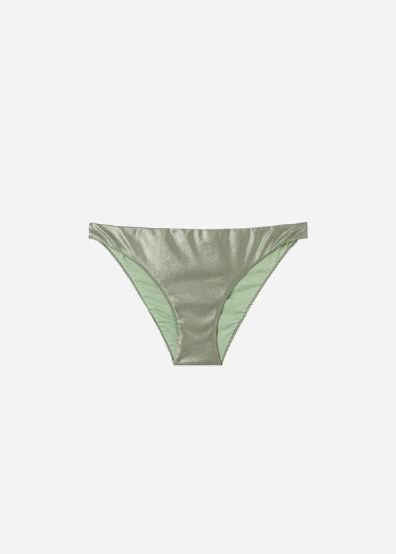 Calzedonia Coated-Effect Antigua Women's Bikini Bottoms Green | CA 2830XF