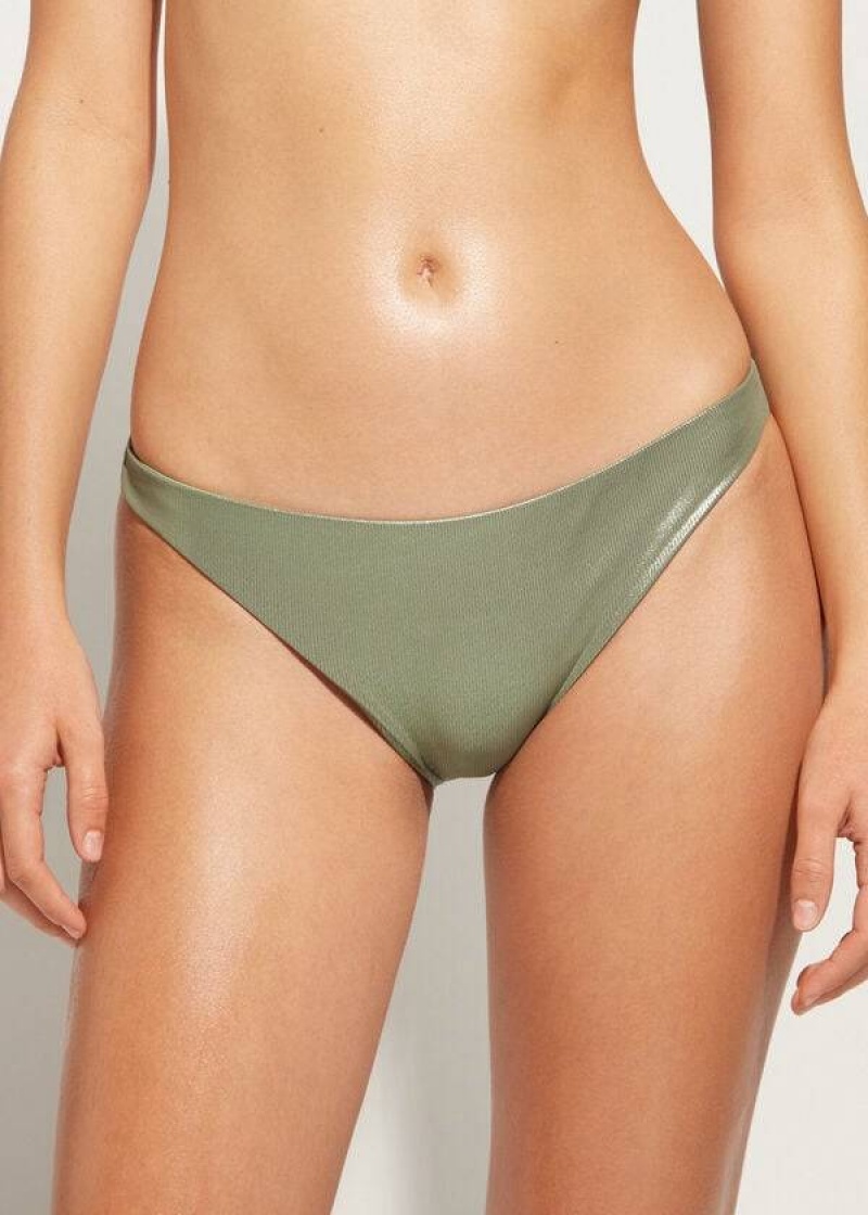 Calzedonia Coated-Effect Antigua Women\'s Bikini Bottoms Green | CA 2830XF