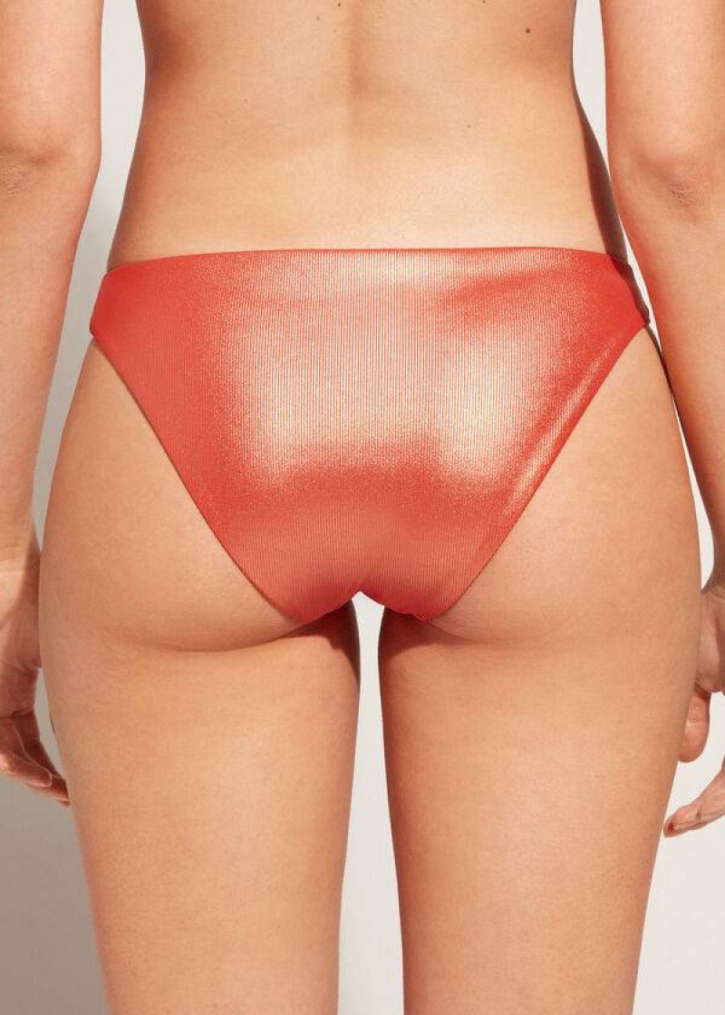 Calzedonia Coated-Effect Antigua Women's Bikini Bottoms Coral Orange | CA 2829CE