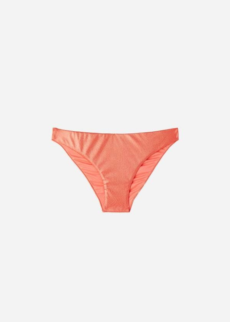 Calzedonia Coated-Effect Antigua Women's Bikini Bottoms Coral Orange | CA 2829CE