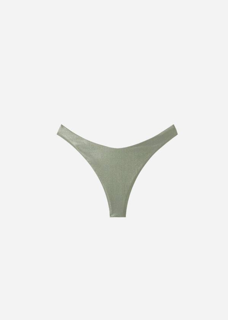 Calzedonia Coated-Effect High-Cut Brazilian Antigua Women's Bikini Bottoms Green | CA 2828VD