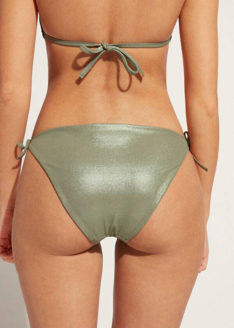 Calzedonia Coated-Effect String Antigua Women's Bikini Bottoms Green | CA 2826NB