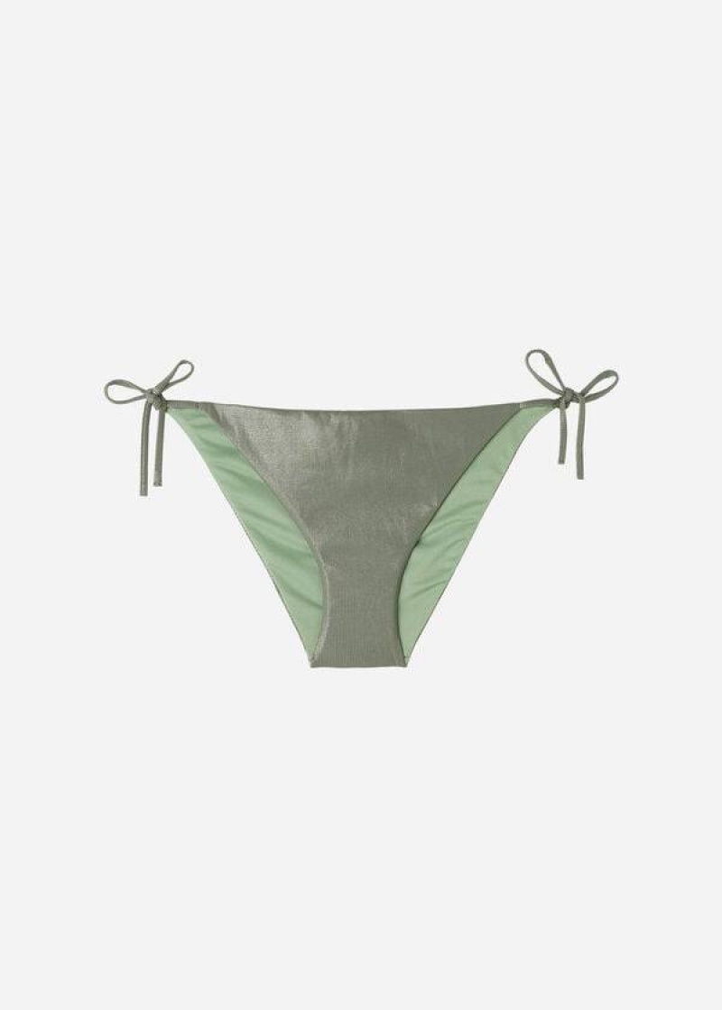 Calzedonia Coated-Effect String Antigua Women's Bikini Bottoms Green | CA 2826NB