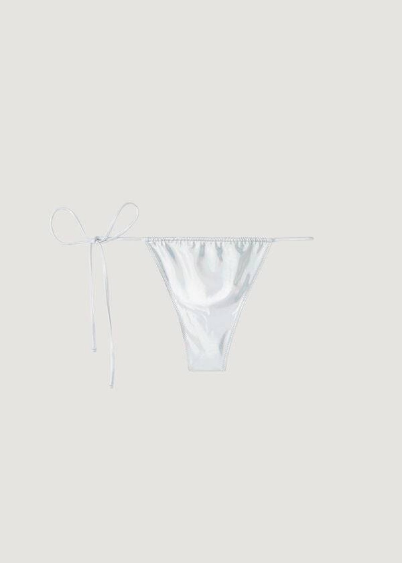 Calzedonia Coated-Effect String Thong Daytona Women's Bikini Bottoms Silver | CA 2824QZ