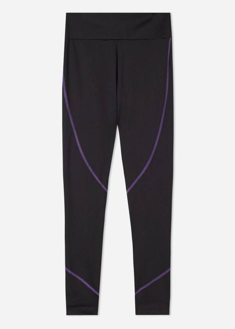 Calzedonia Contrast Seam Performance Athletic Women's Leggings Black / Purple | CA 1556NB