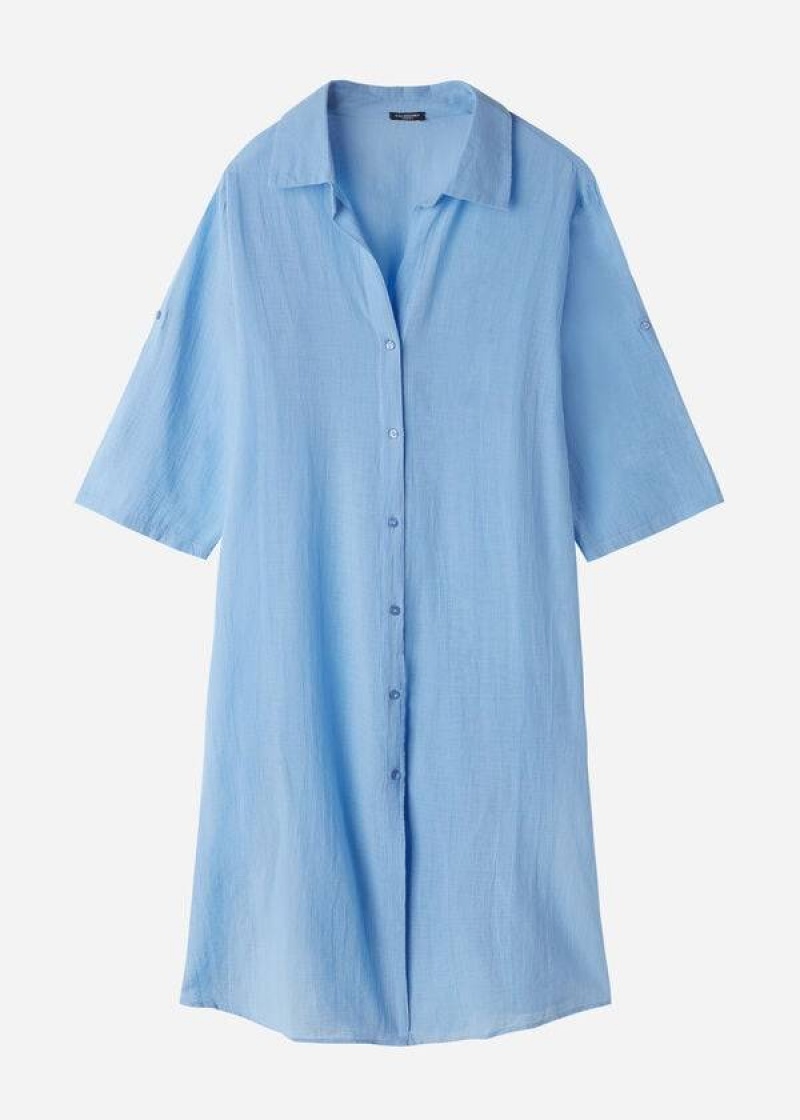 Calzedonia Cotton Maxi Shirt Women's Cover Ups Blue | CA 2122LH