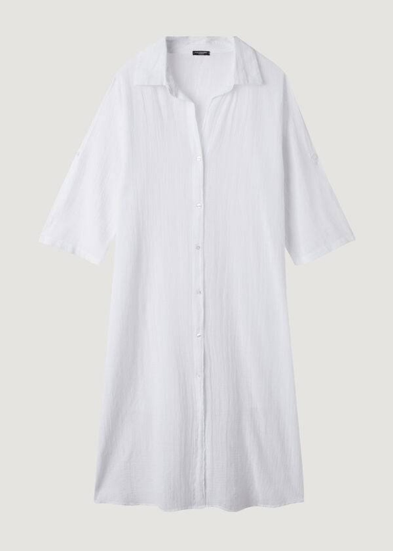 Calzedonia Cotton Maxi Shirt Women's Cover Ups White | CA 2121KI