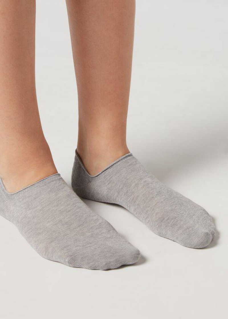 Calzedonia Cotton No-Show Women\'s Socks Grey | CA 1916XF