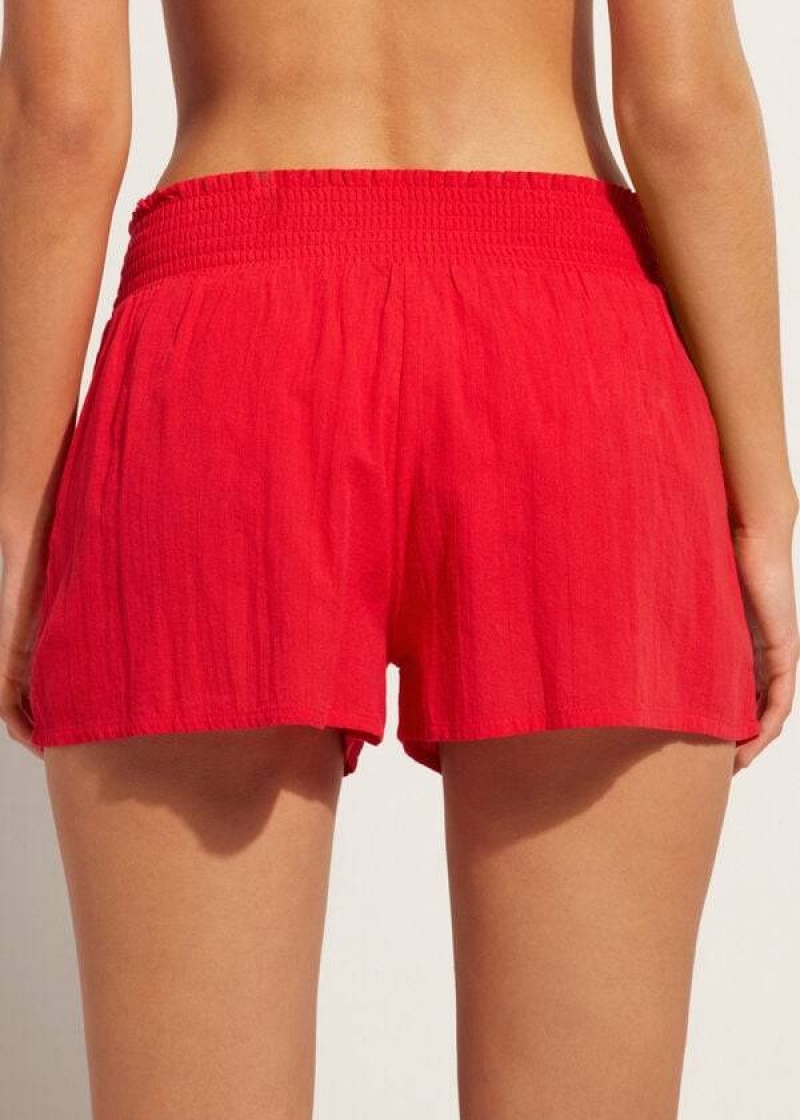 Calzedonia Cotton Shorts Sexy Women's Cover Ups Red | CA 2063SO