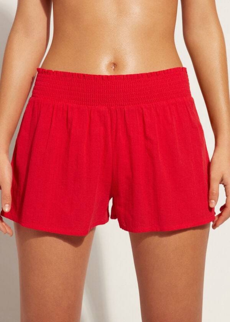 Calzedonia Cotton Shorts Sexy Women\'s Cover Ups Red | CA 2063SO