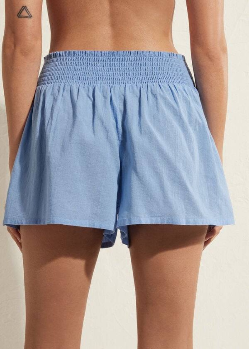 Calzedonia Cotton Shorts Women's Cover Ups Blue | CA 2073CE