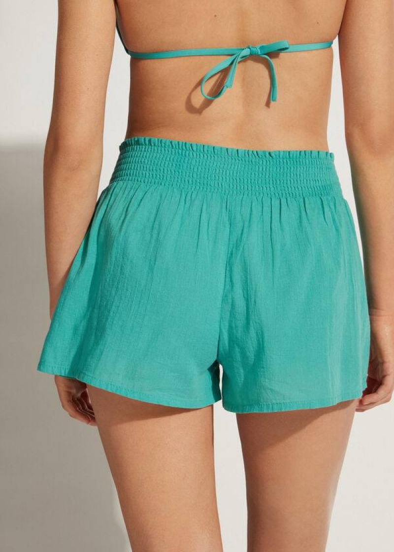 Calzedonia Cotton Shorts Women's Cover Ups Turquoise | CA 2072XF