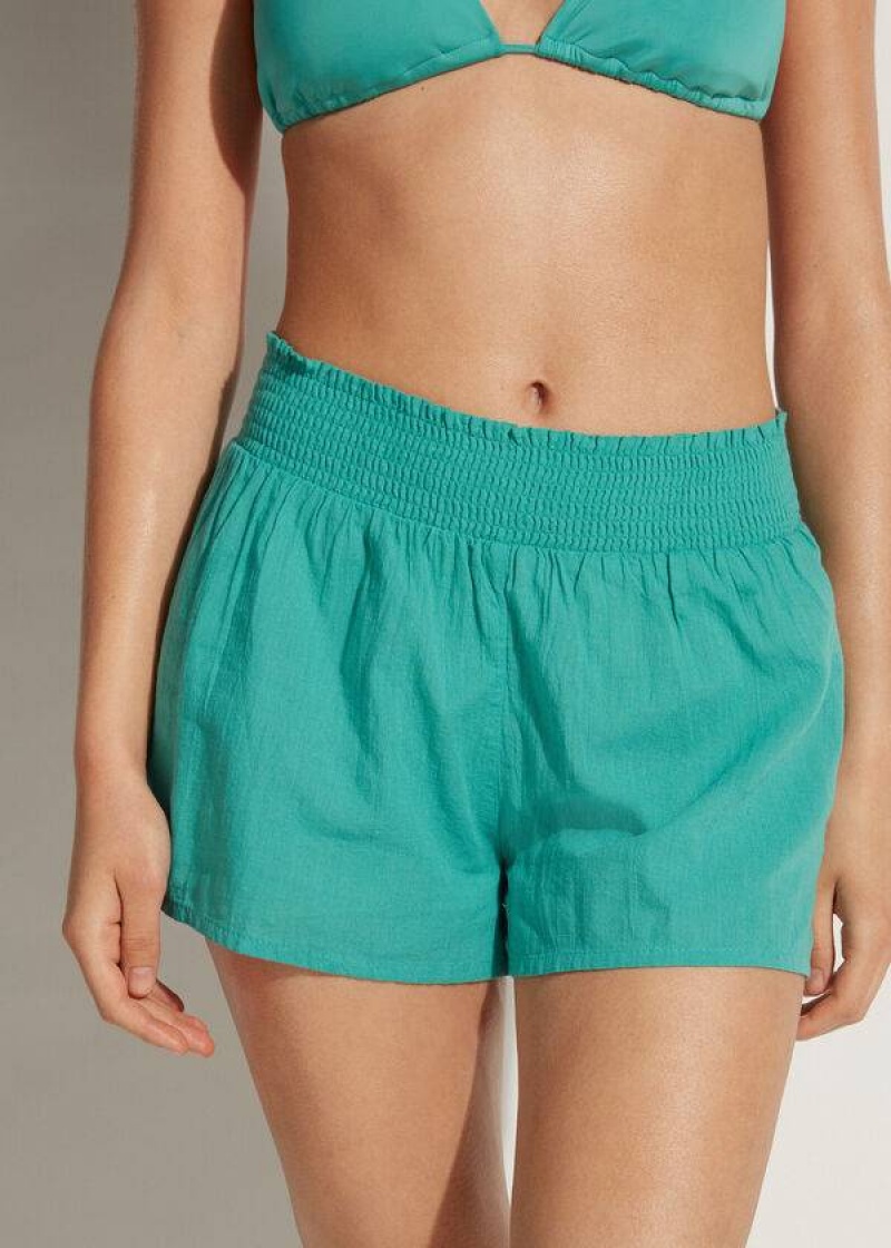 Calzedonia Cotton Shorts Women\'s Cover Ups Turquoise | CA 2072XF