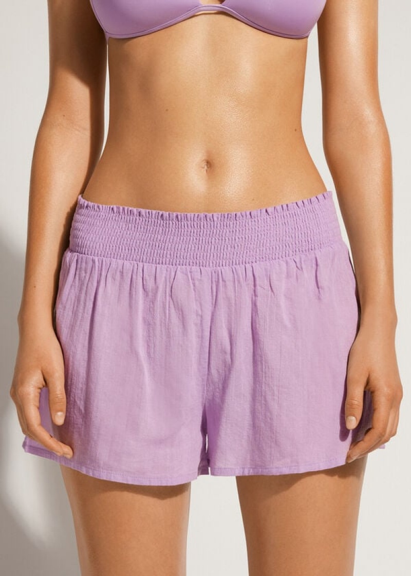 Calzedonia Cotton Shorts Women\'s Cover Ups Purple | CA 2071ZG