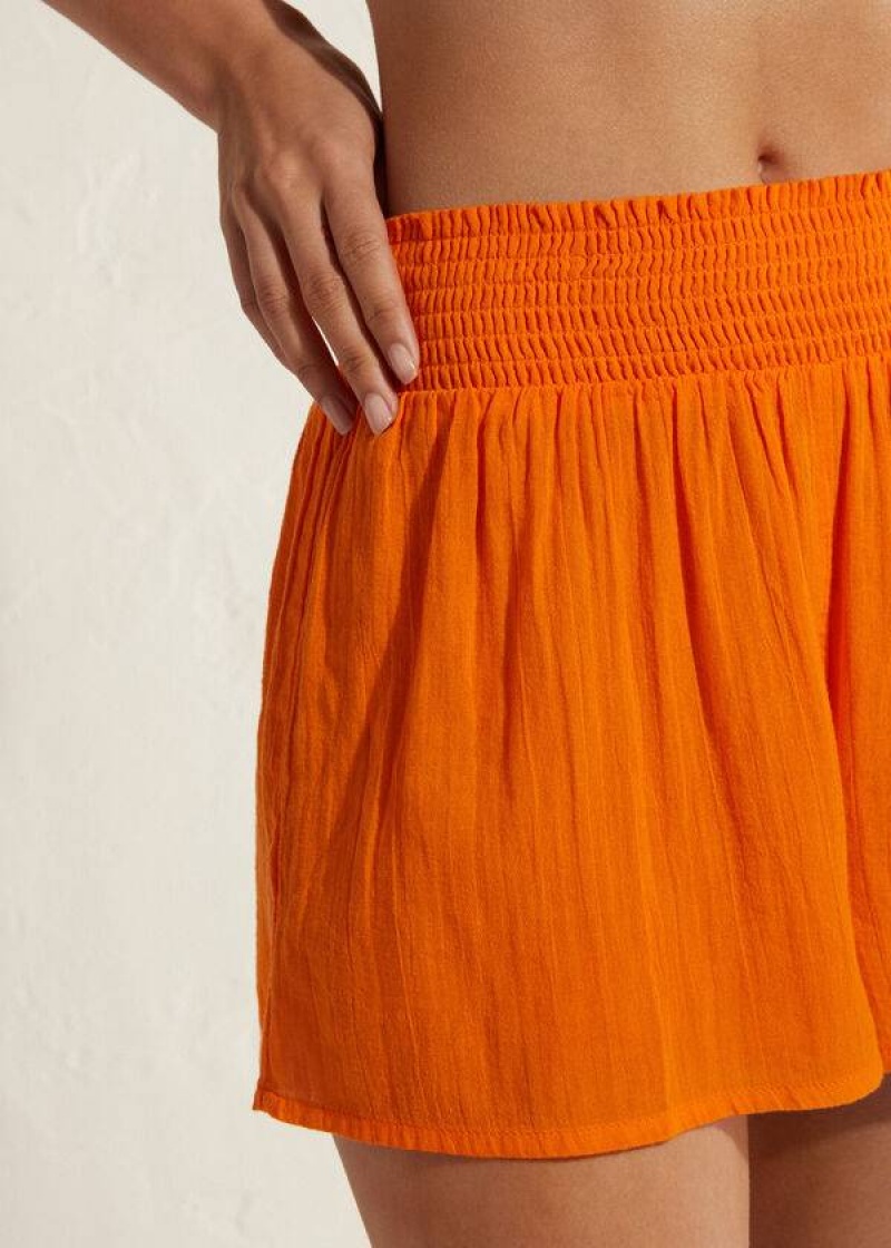 Calzedonia Cotton Shorts Women's Cover Ups Orange | CA 2070LH