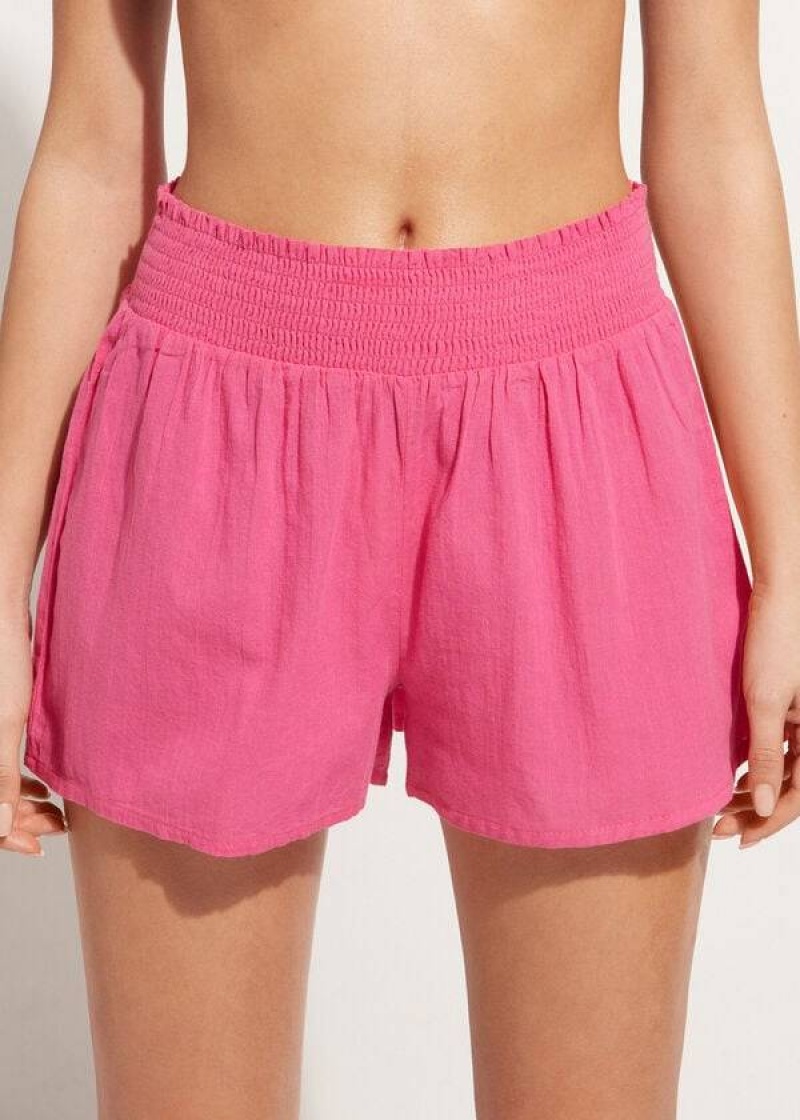 Calzedonia Cotton Shorts Women\'s Cover Ups Pink | CA 2068JJ