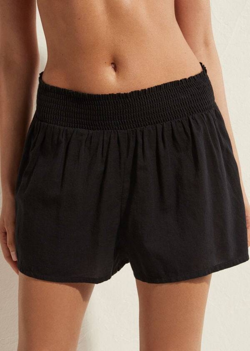 Calzedonia Cotton Shorts Women\'s Cover Ups Black | CA 2066GL