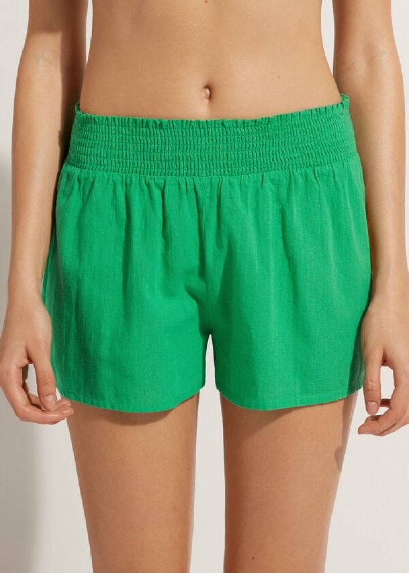 Calzedonia Cotton Shorts Women\'s Cover Ups Green | CA 2065FM