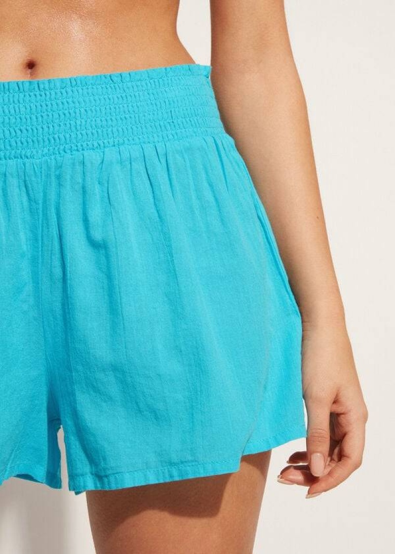 Calzedonia Cotton Shorts Women's Cover Ups Turquoise / Green | CA 2064DN